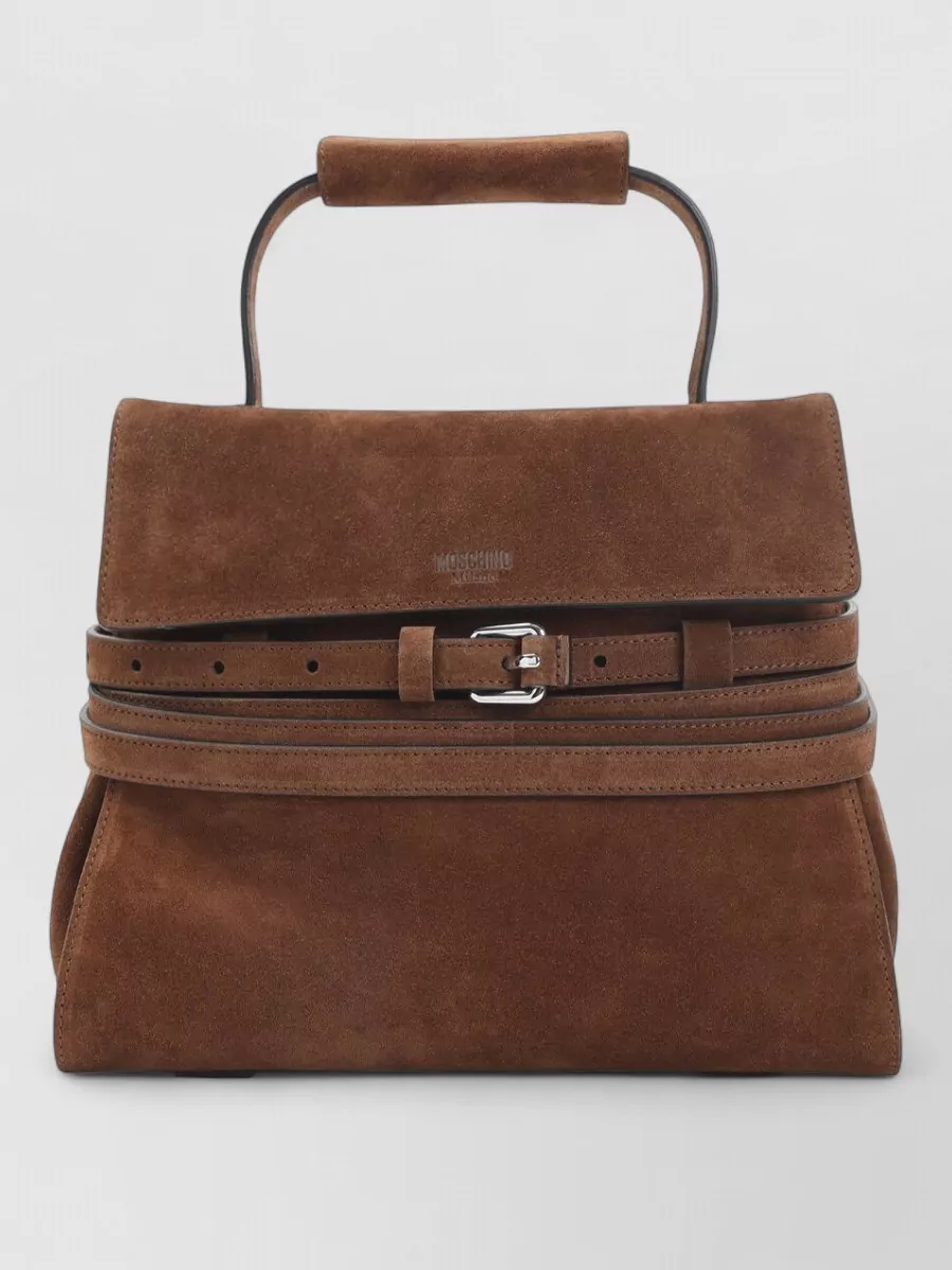 Moschino Suede Leather Top-Handle Shoulder Bag