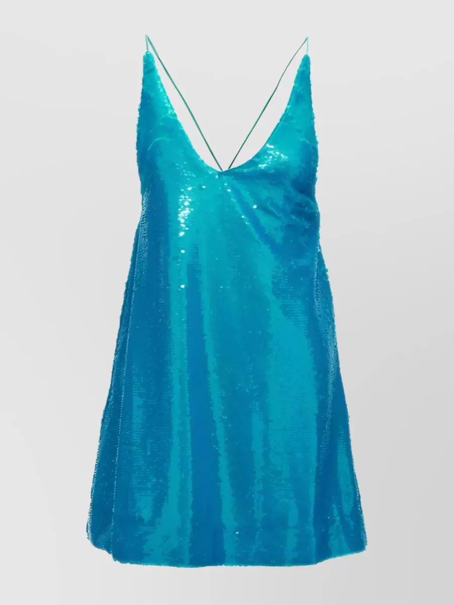 Shop Ganni Sparkling Slip Mini Dress In Blue