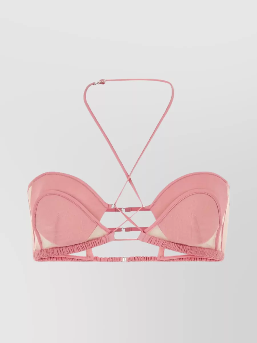 Shop Nensi Dojaka Adjustable Straps Sheer Chiffon Bra In Pink