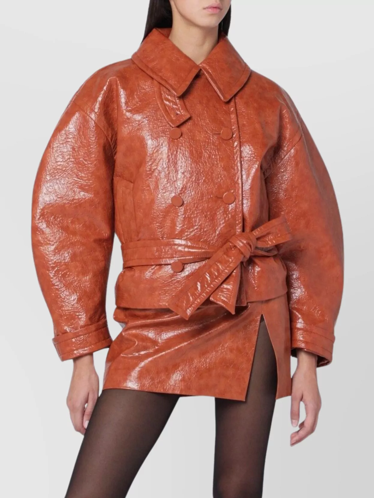 The Andamane Belted Double-breasted Textured Jacket In Brown