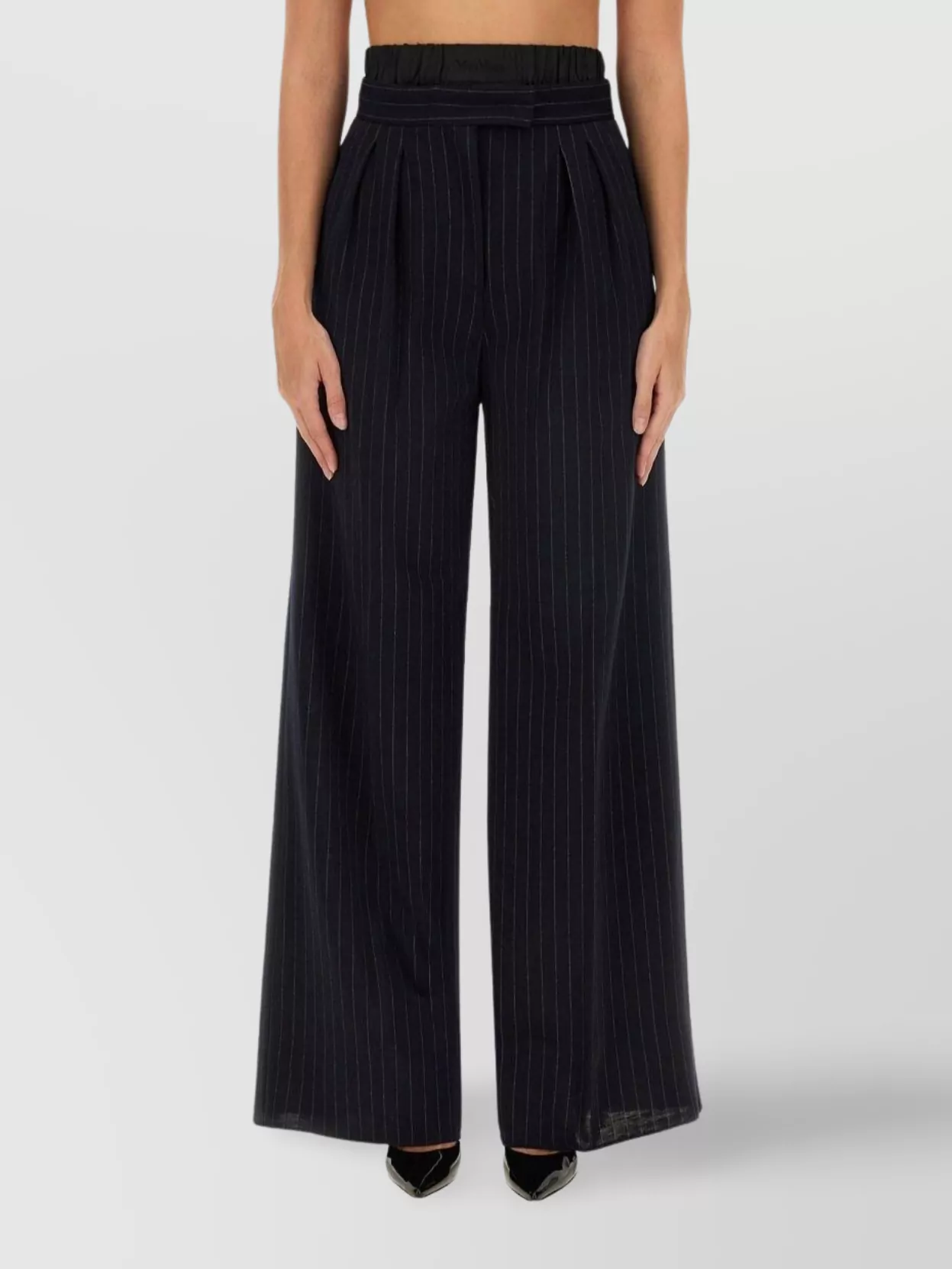 Max Mara Wide-leg High-waisted Pinstripe Trousers In Black