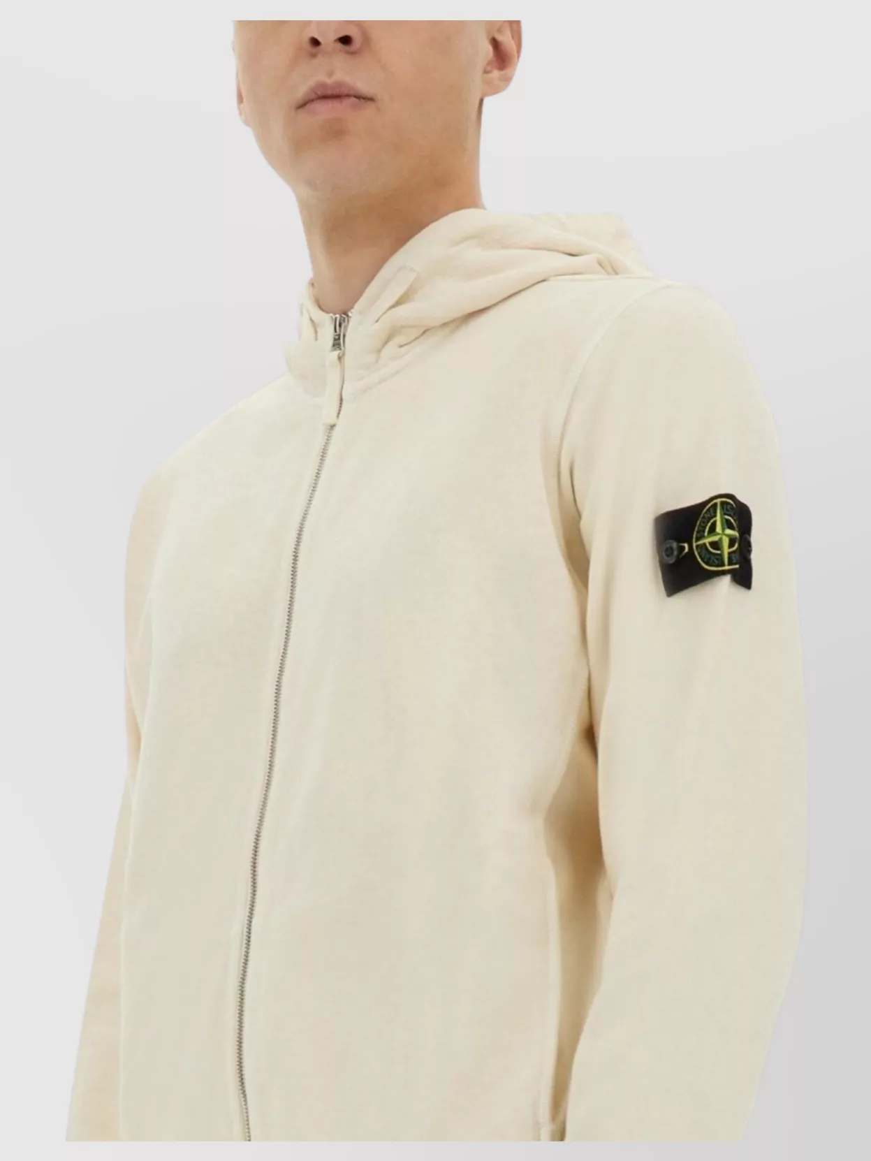 Stone Island Zip-Up Hoodie With Ribbed Cuffs