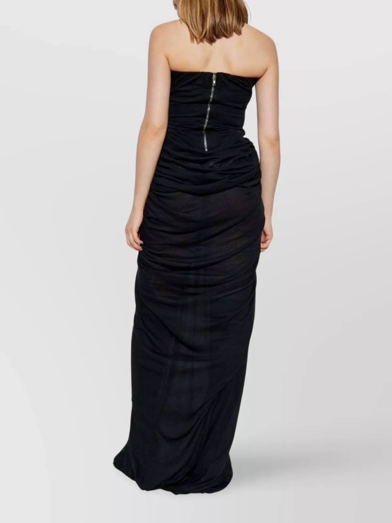 Rick Owens Luminosity Draped Pleated Mesh Gown In Black