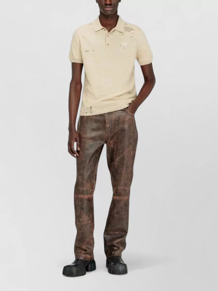 Diesel Linen Distressed Short-Sleeve Polo Shirt