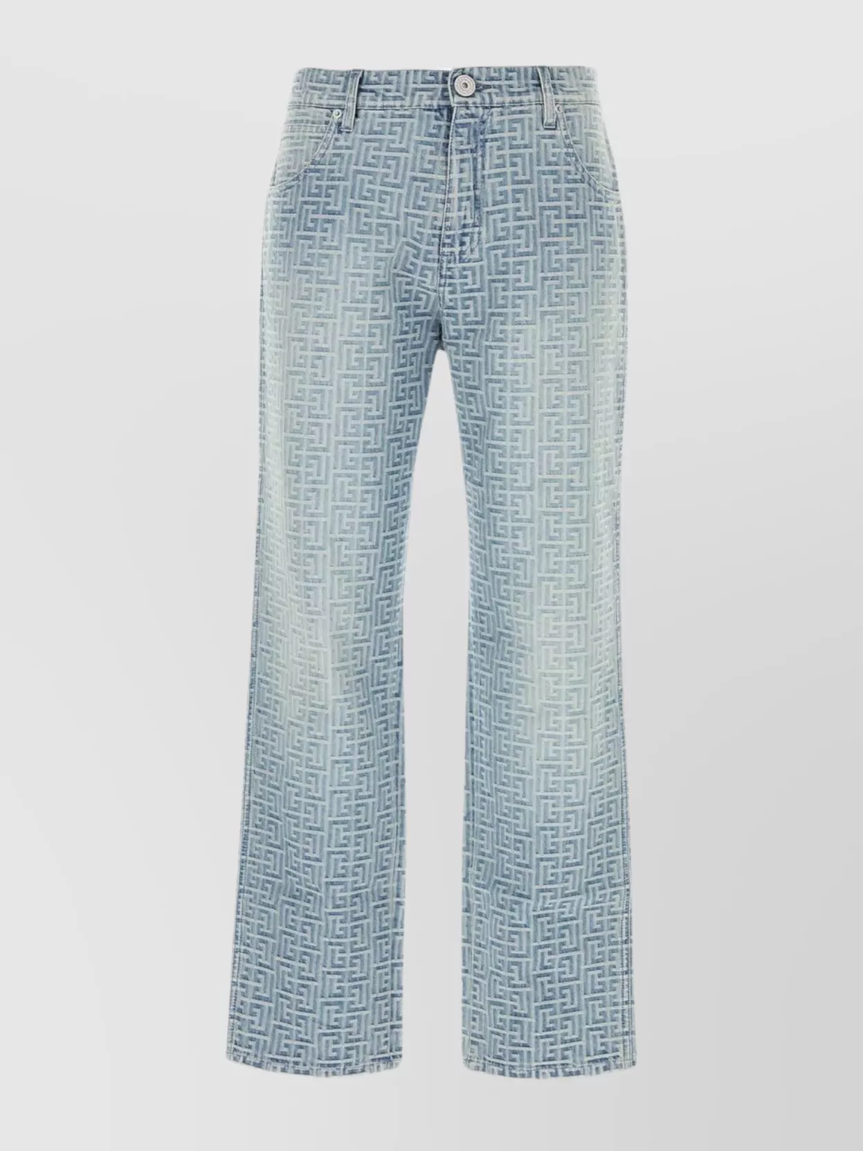 Shop Balmain Embroidered Straight Leg Denim Jeans