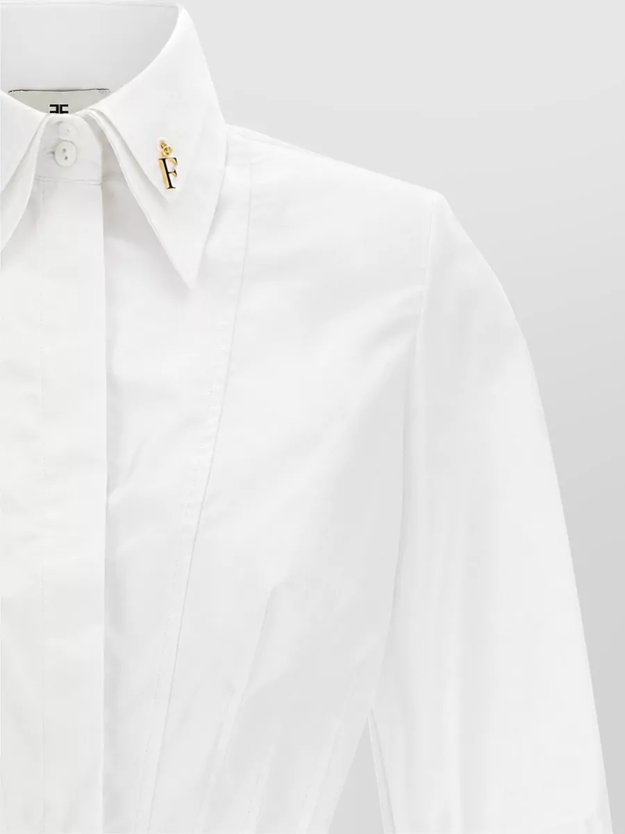 Elisabetta Franchi Cropped Pleated Bustier Cotton Shirt