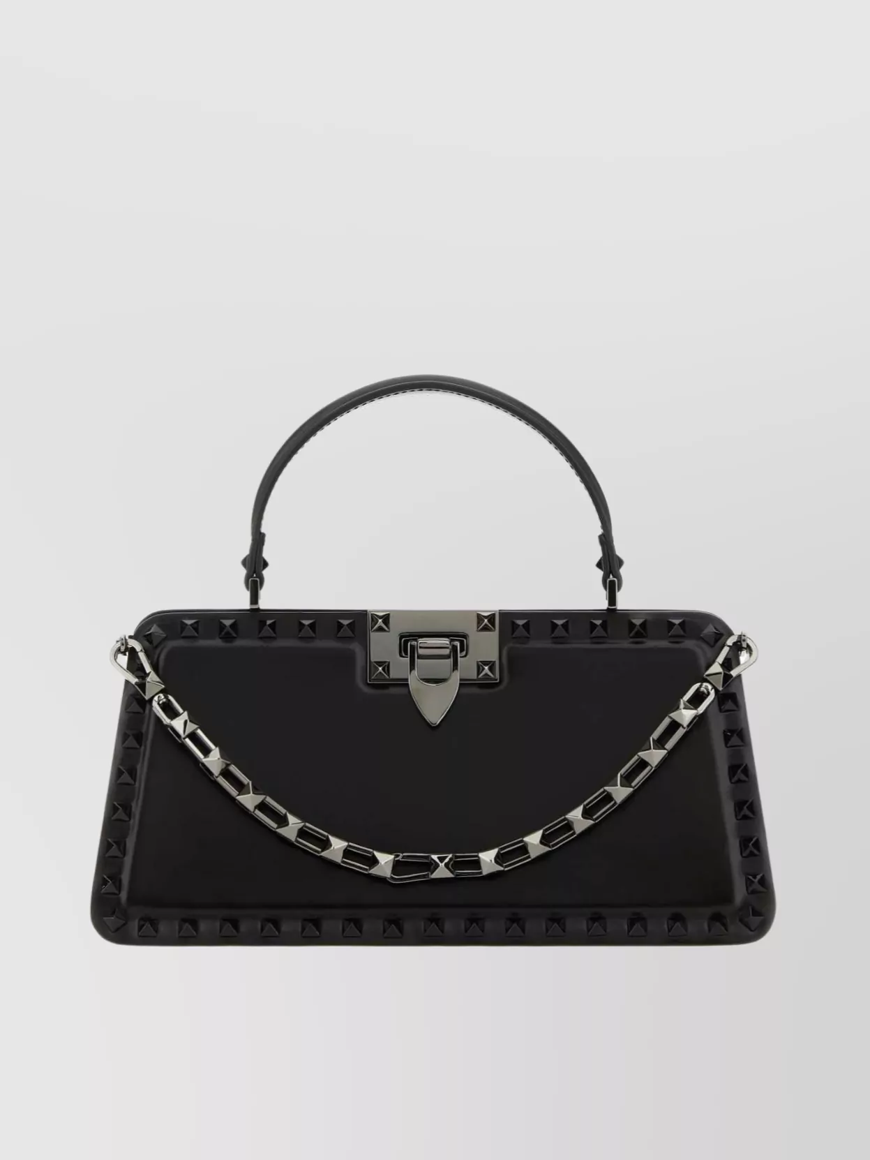 Shop Valentino Leather Chain Strap Handbag With Studded Detail And Top Handle In Black