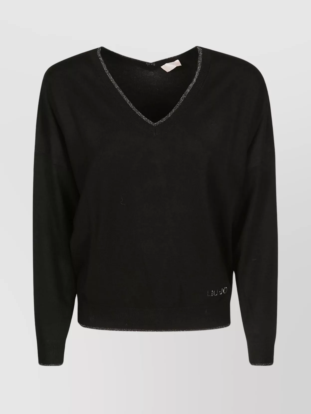 Shop Liu •jo Metallic V-neck Knit Sweater With Ribbed Hem And Cuffs