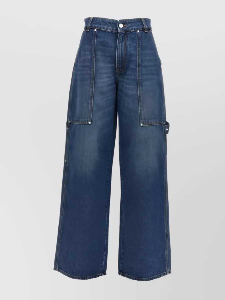 Shop Stella Mccartney Stonewashed Wide-leg Denim Jeans With Patch Pockets In Blue