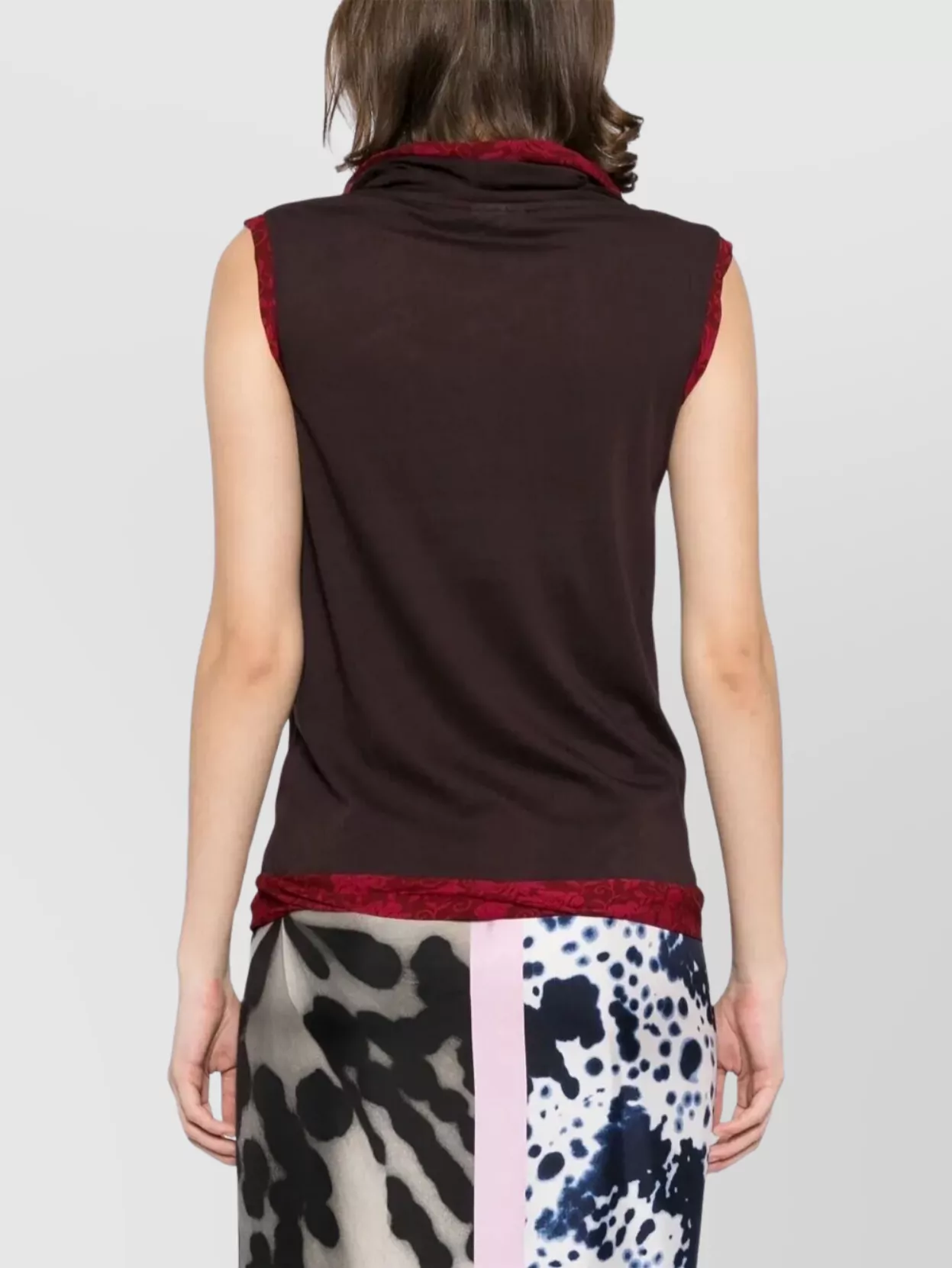Dries Van Noten Knit Top With Cowl Neck And Floral Trim In Brown