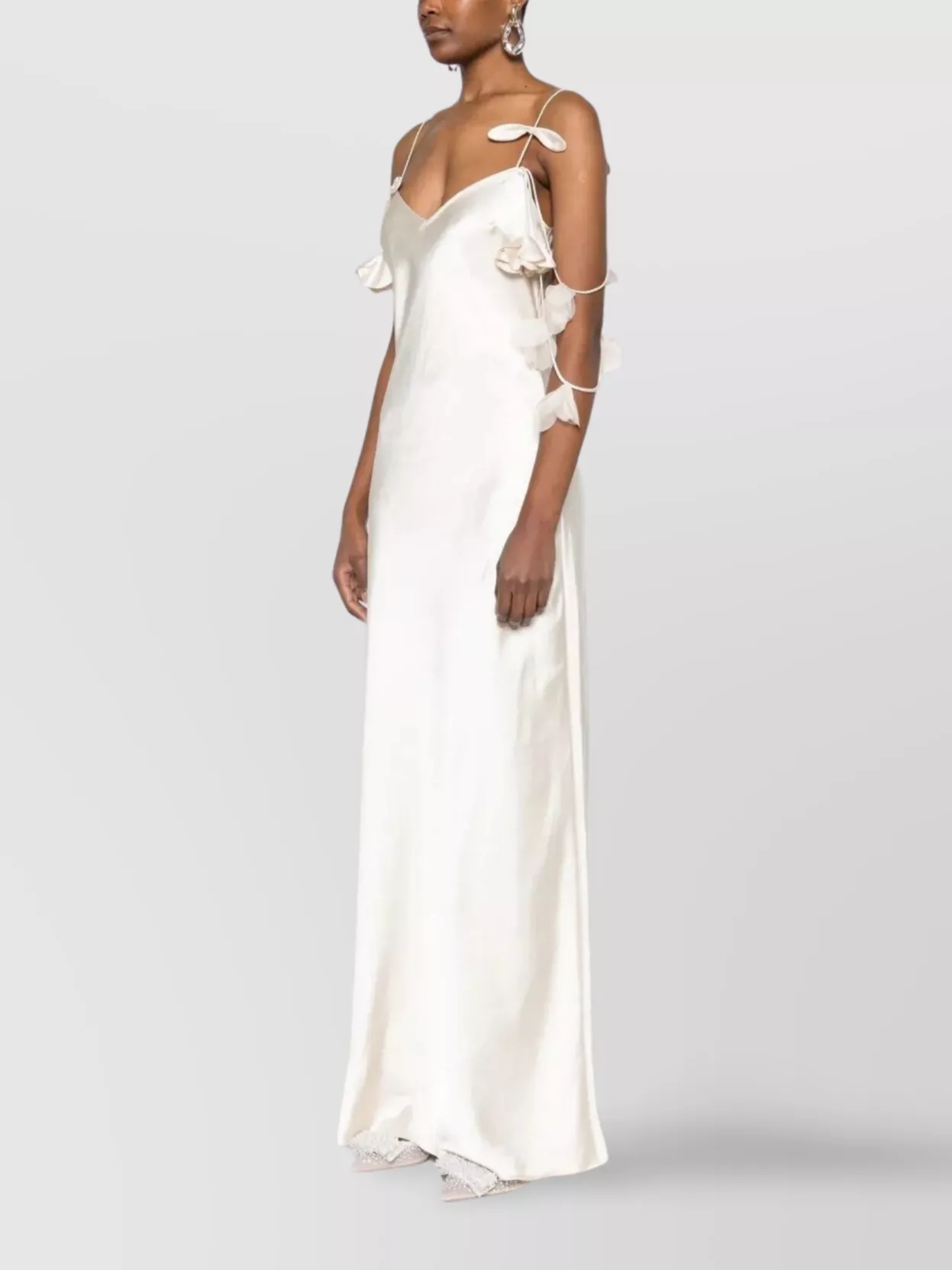 Self-portrait Beige Long Dress With Spaghetti Straps And Ruched Details