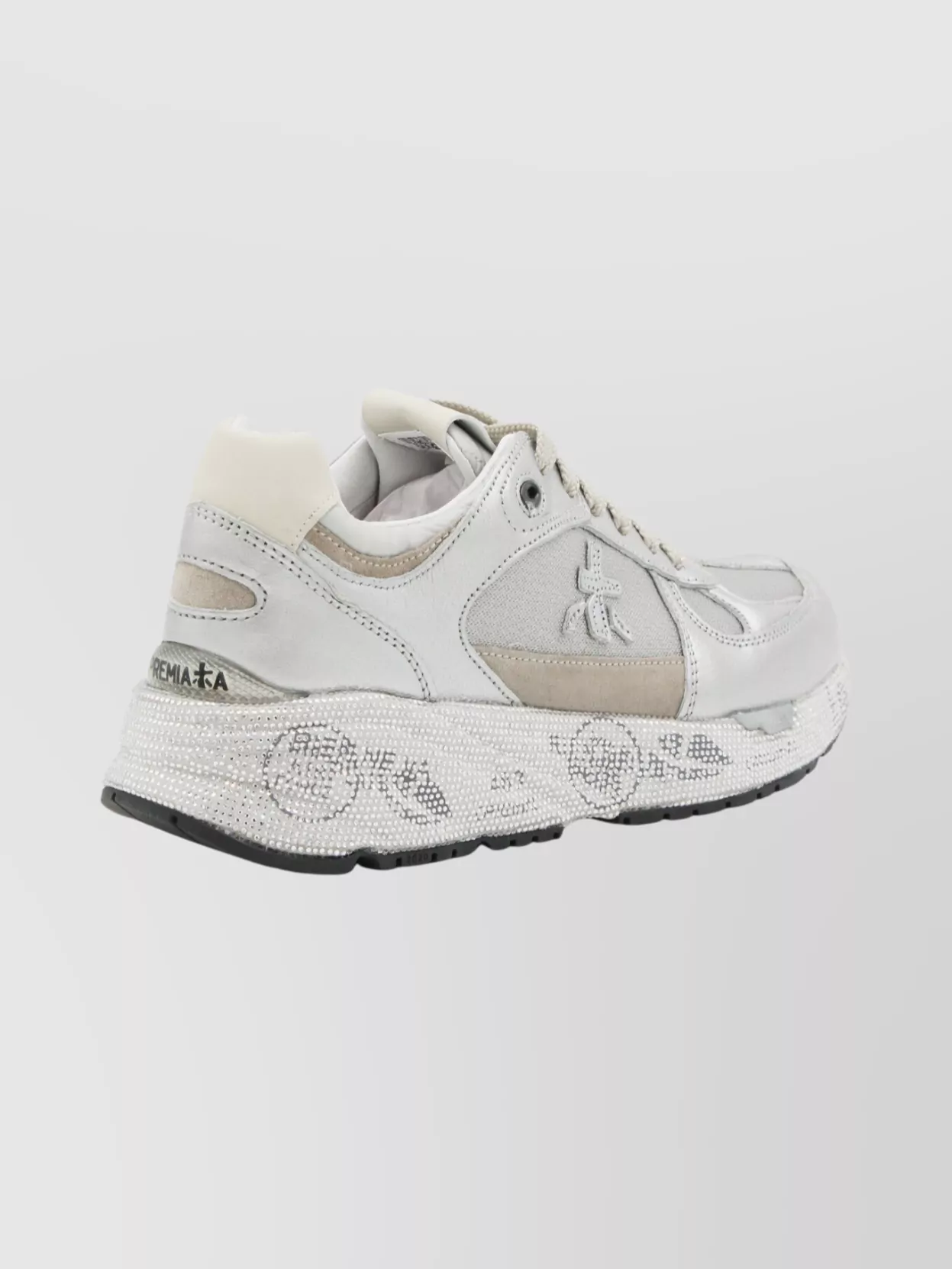 Premiata Metallic Low Top Sneakers With Textured Sole In Silver