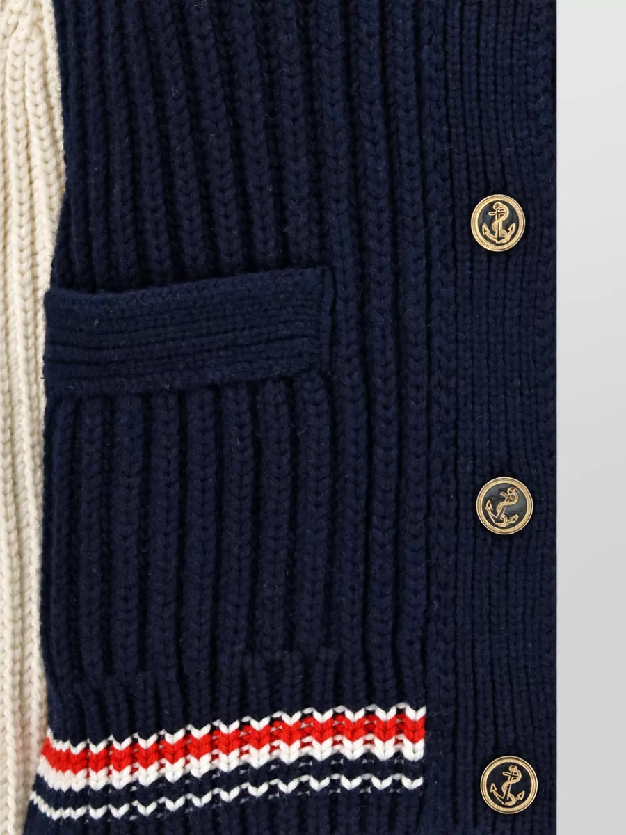 Thom Browne Cashmere Bicolor Cable-Knit Cardigan