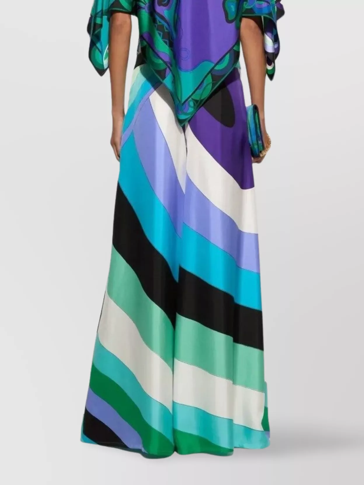 PUCCI DRAPED ASYMMETRIC HEM BLOUSE WITH COLORFUL PRINT