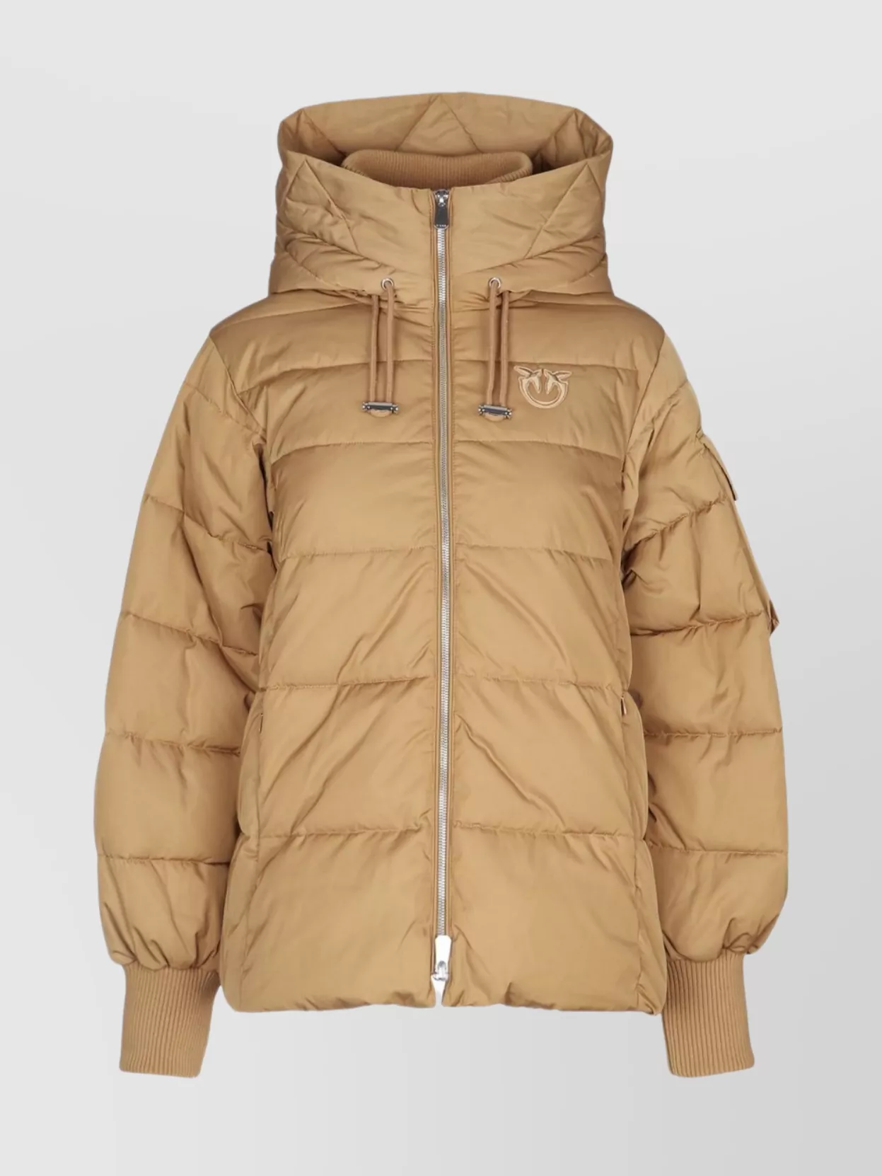 Pinko Quilted Hooded Jacket Long Sleeves In Brown