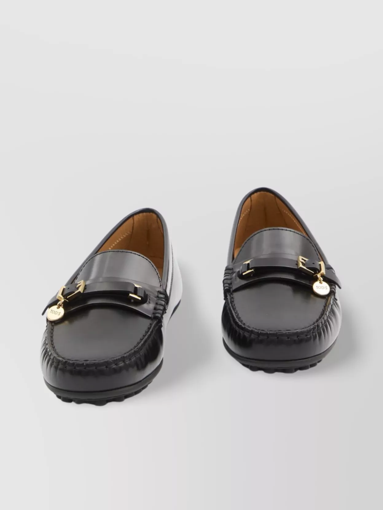 Tod's Urban Brushed Leather Loafers With Decorative Strap In Black