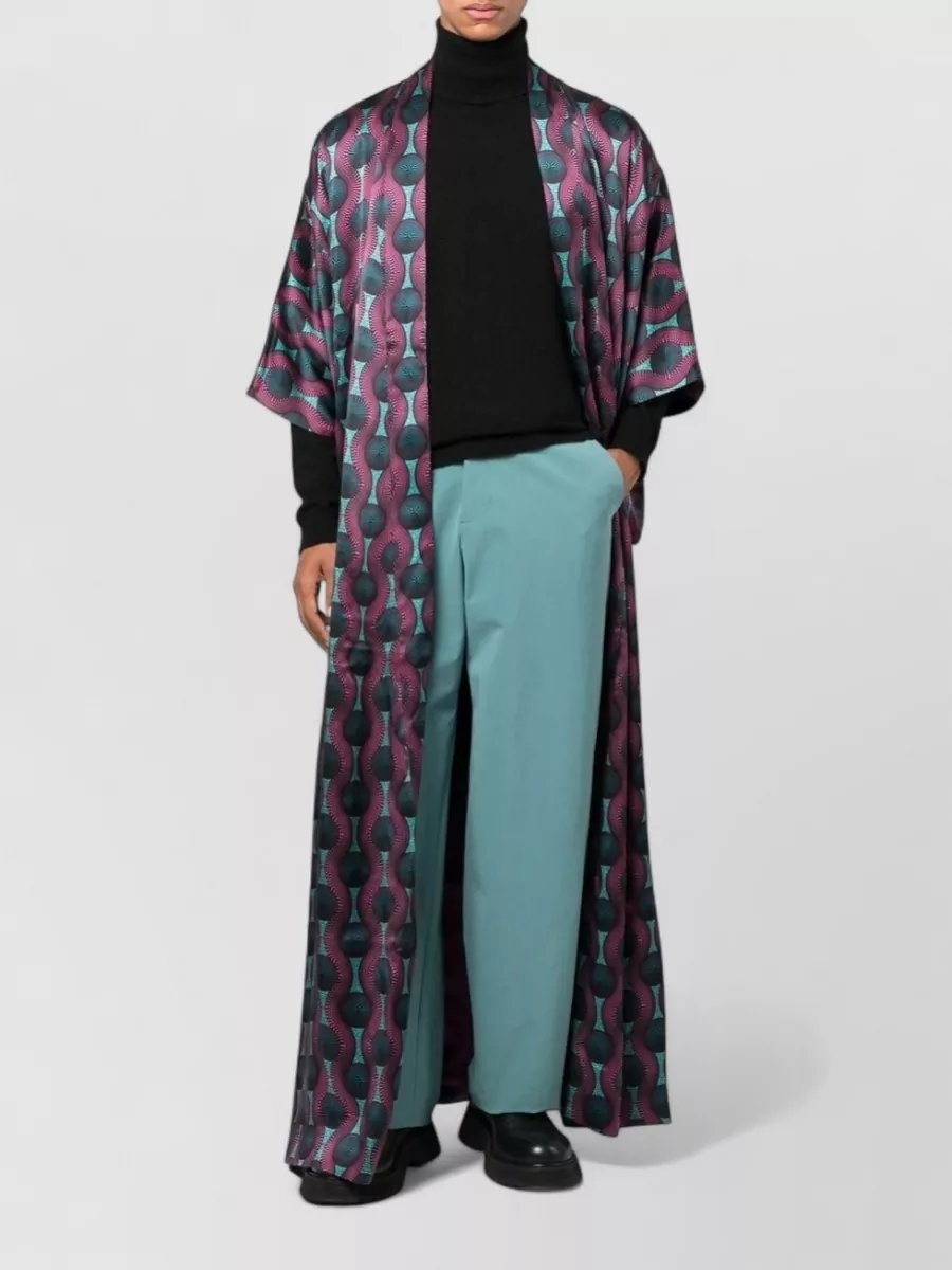 Ozwald Boateng Silk Geometric-Print Belted Long Kimono Jacket