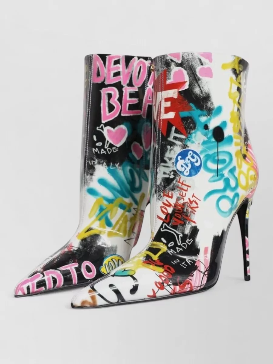 Dolce&Gabbana leather graffiti-print mid-calf boots
