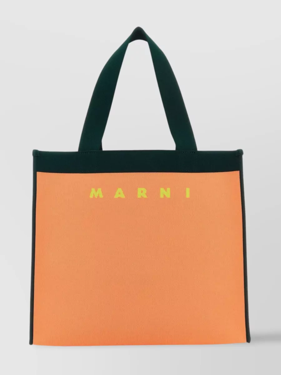 Shop Marni Rectangular Two-tone Jacquard Shopper In Orange
