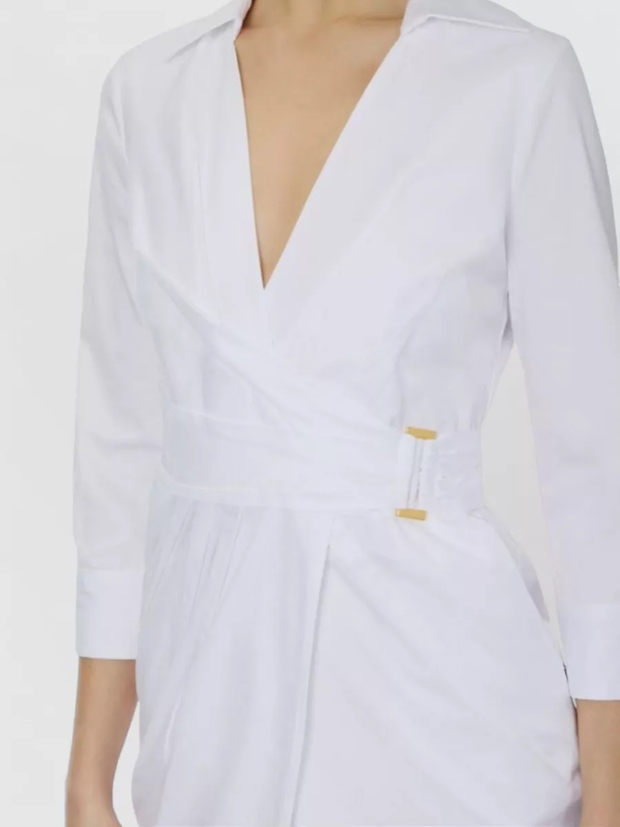 Elisabetta Franchi Stretch Cotton Wrap Knee-Length Dress