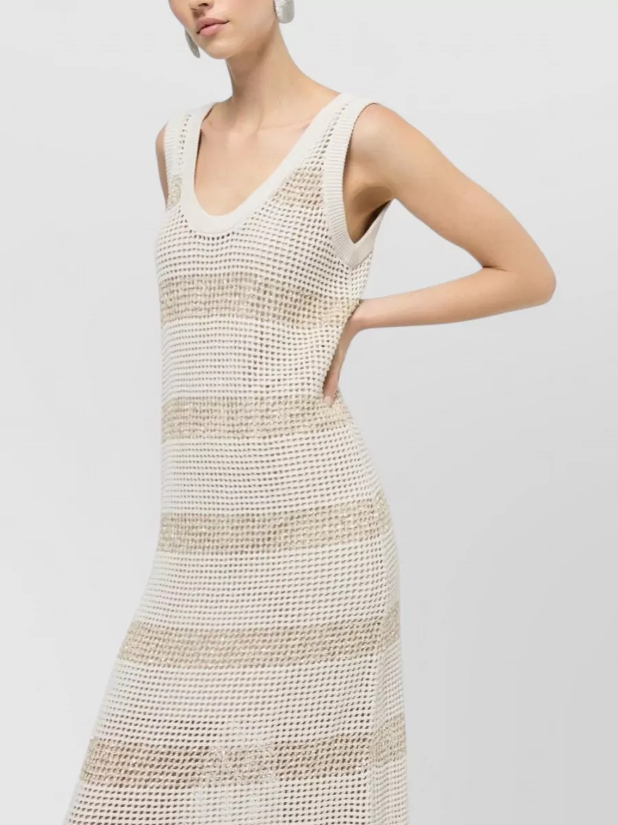 Brunello Cucinelli Cotton Striped Sleeveless Scoop Neck Maxi Dress
