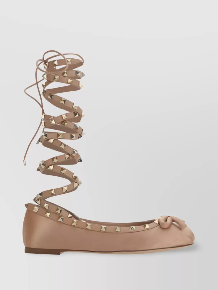 Shop Valentino Studded Bow Detail Ballerina Shoes