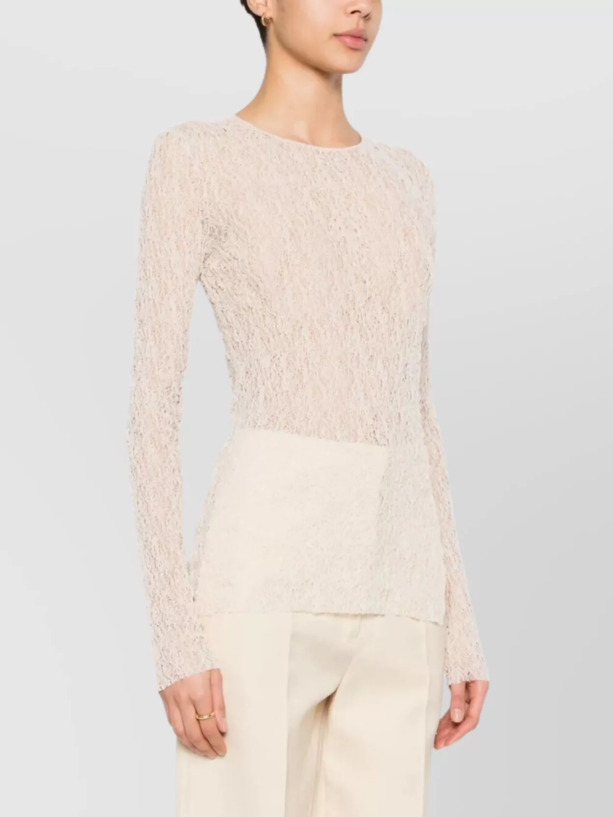 Uma Wang Sheer Textured Round Neck Long Sleeve Top