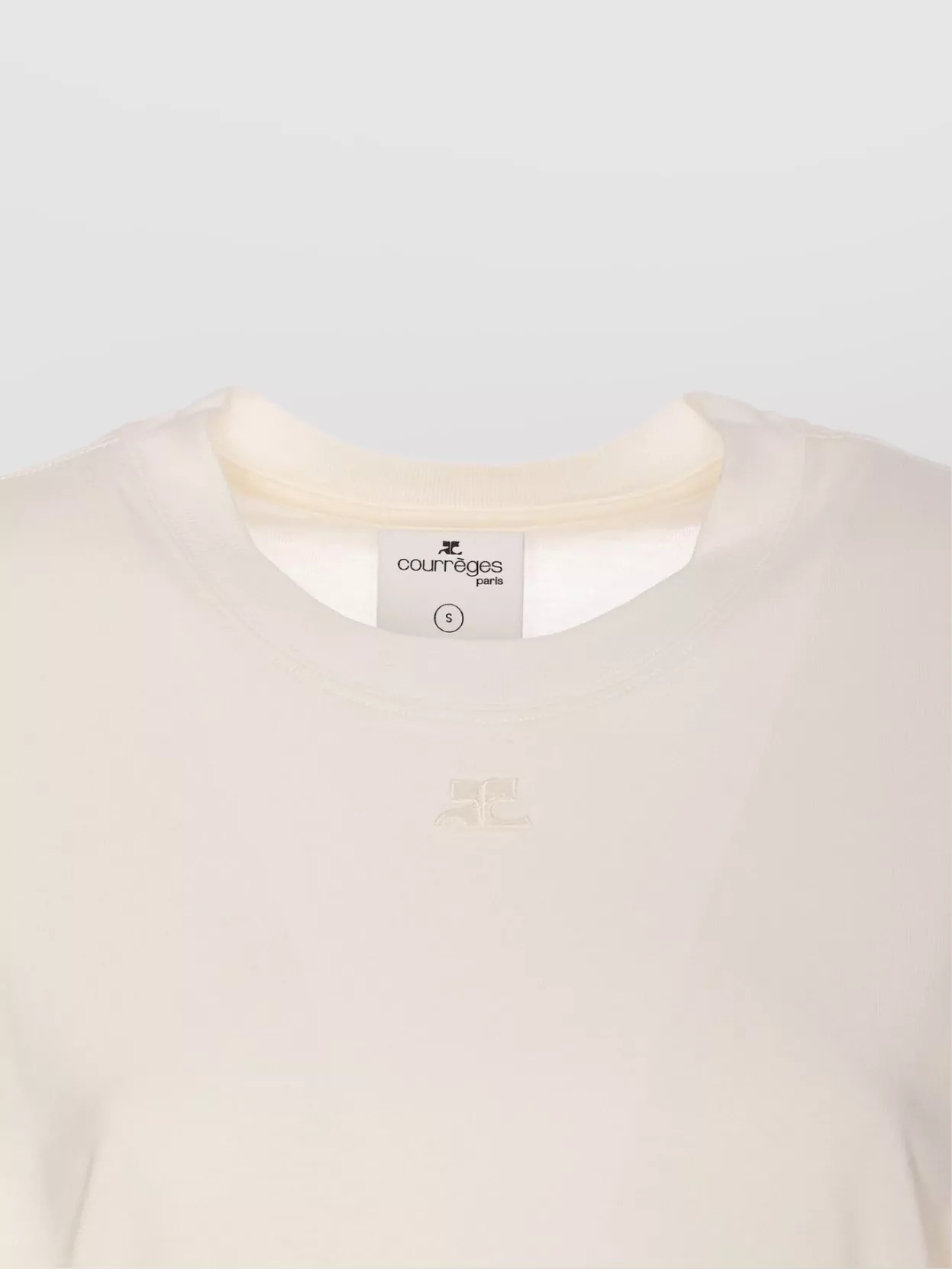 Shop Courrèges Crewneck Embroidered Logo Fitted T-shirt