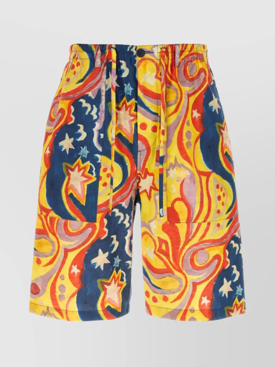 Shop Marni Drawstring Waist Cotton Bermuda Shorts In Multicoloured