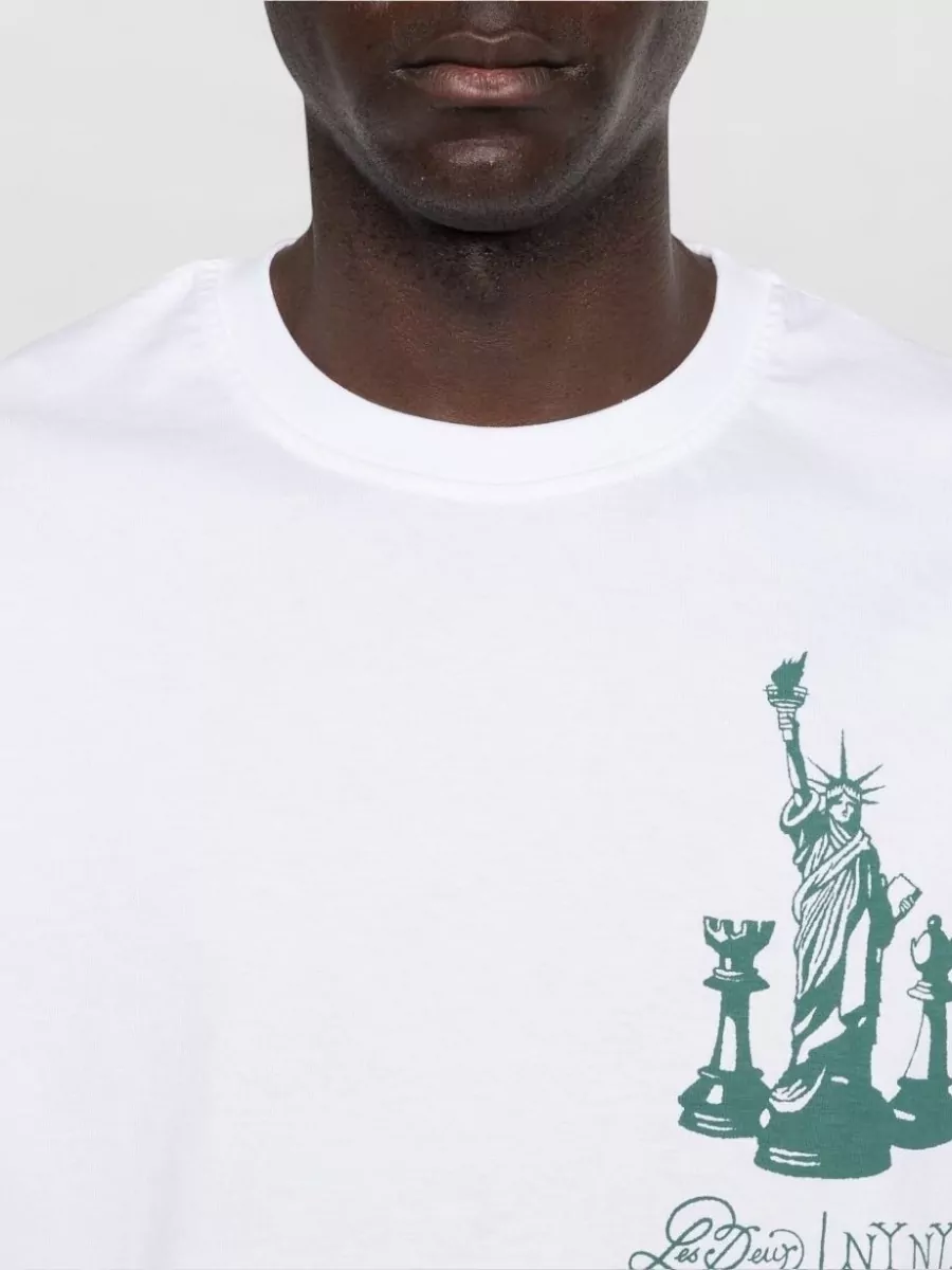 Les Deux Crew Neck Graphic Print Silk Nylon T Shirt