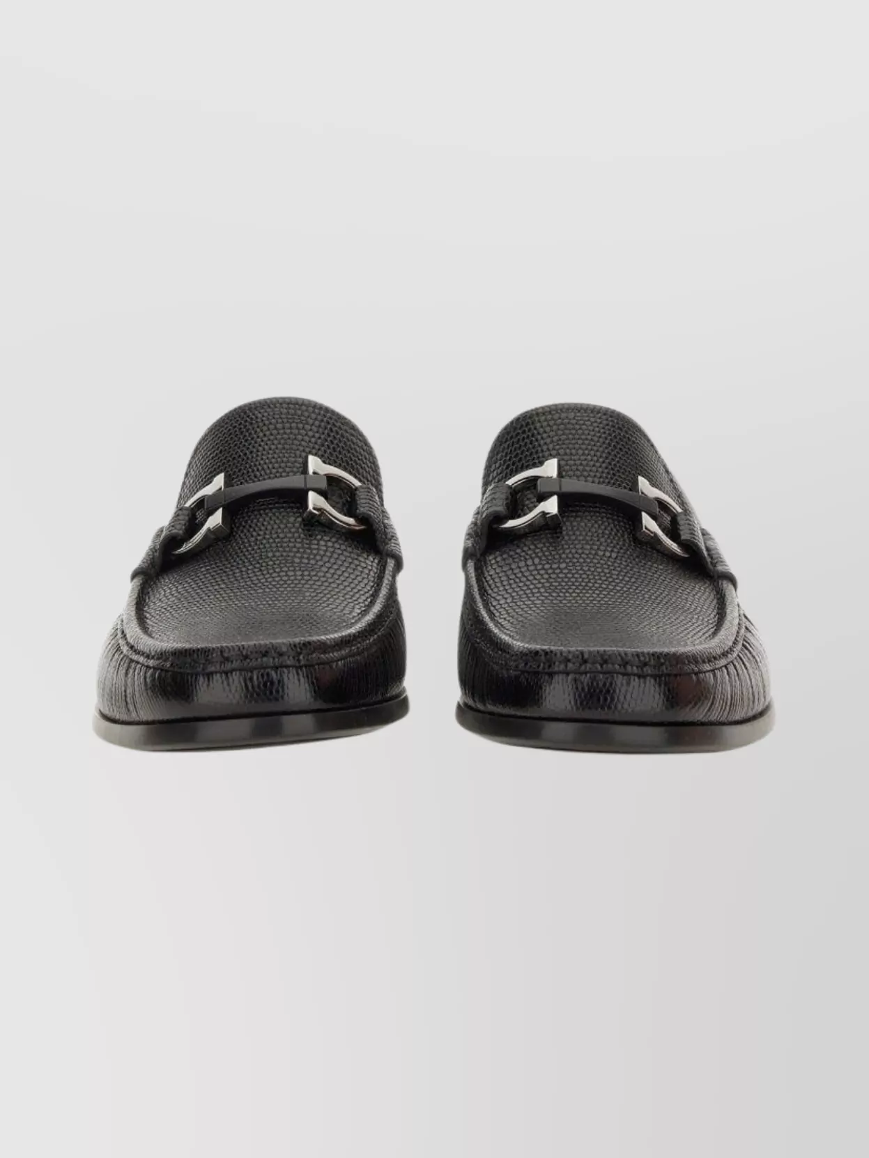 Ferragamo Textured Round Toe Loafers With Metal Hardware