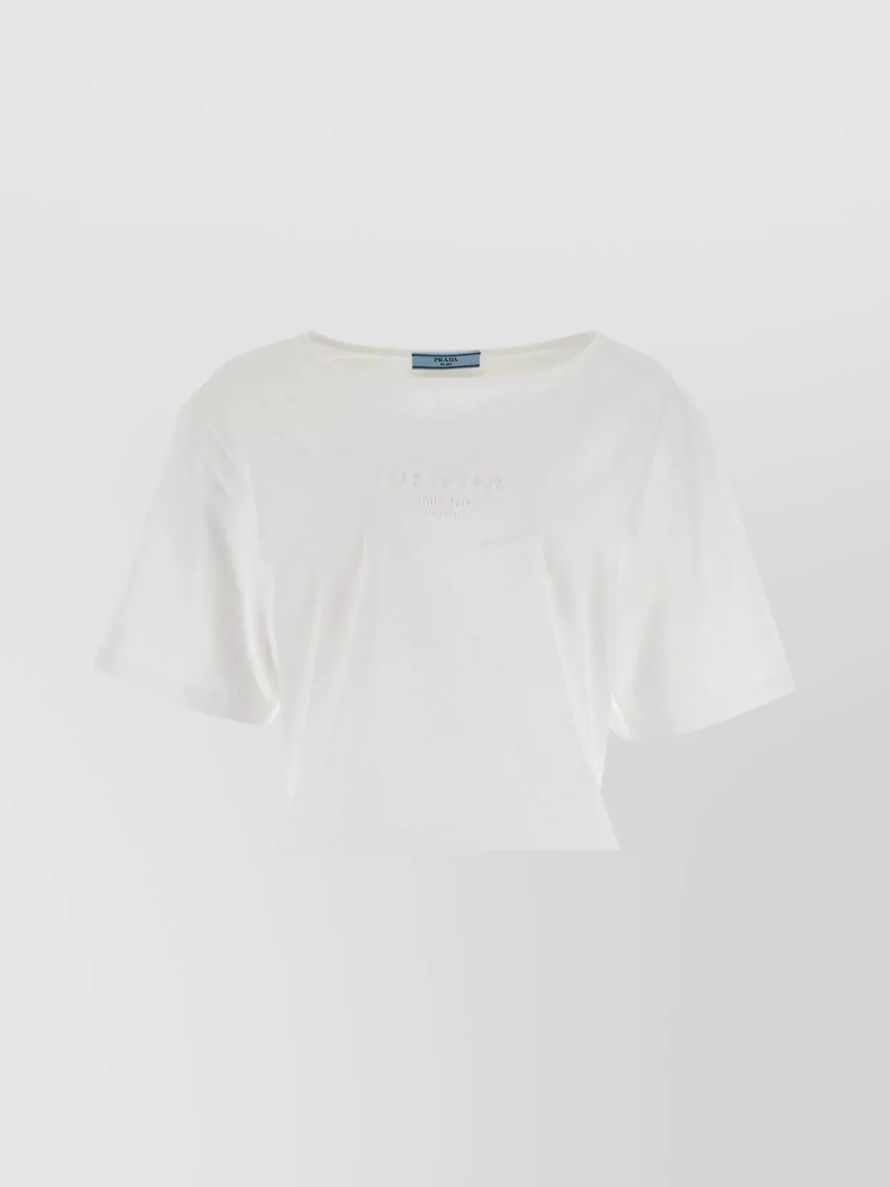 Shop Prada Wide Sleeves Cropped Cotton T-shirt In Blue