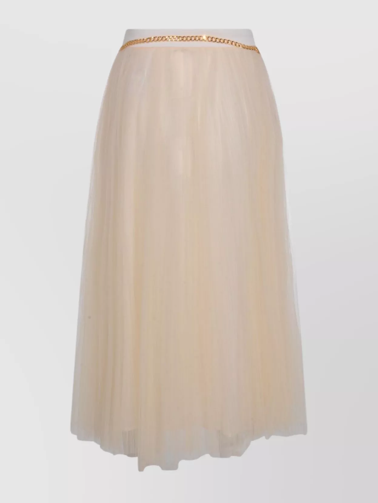 Elisabetta Franchi Midi Skirt With Pleats And Chain Detail In Neutral