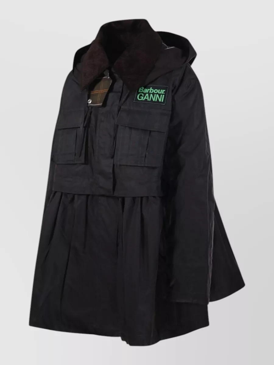 Barbour Long Hooded Coat Corduroy Collar Pockets