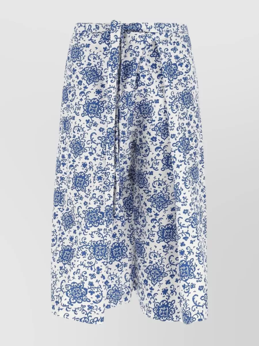 Shop Junya Watanabe Floral Linen Wide-leg Trousers In Blue
