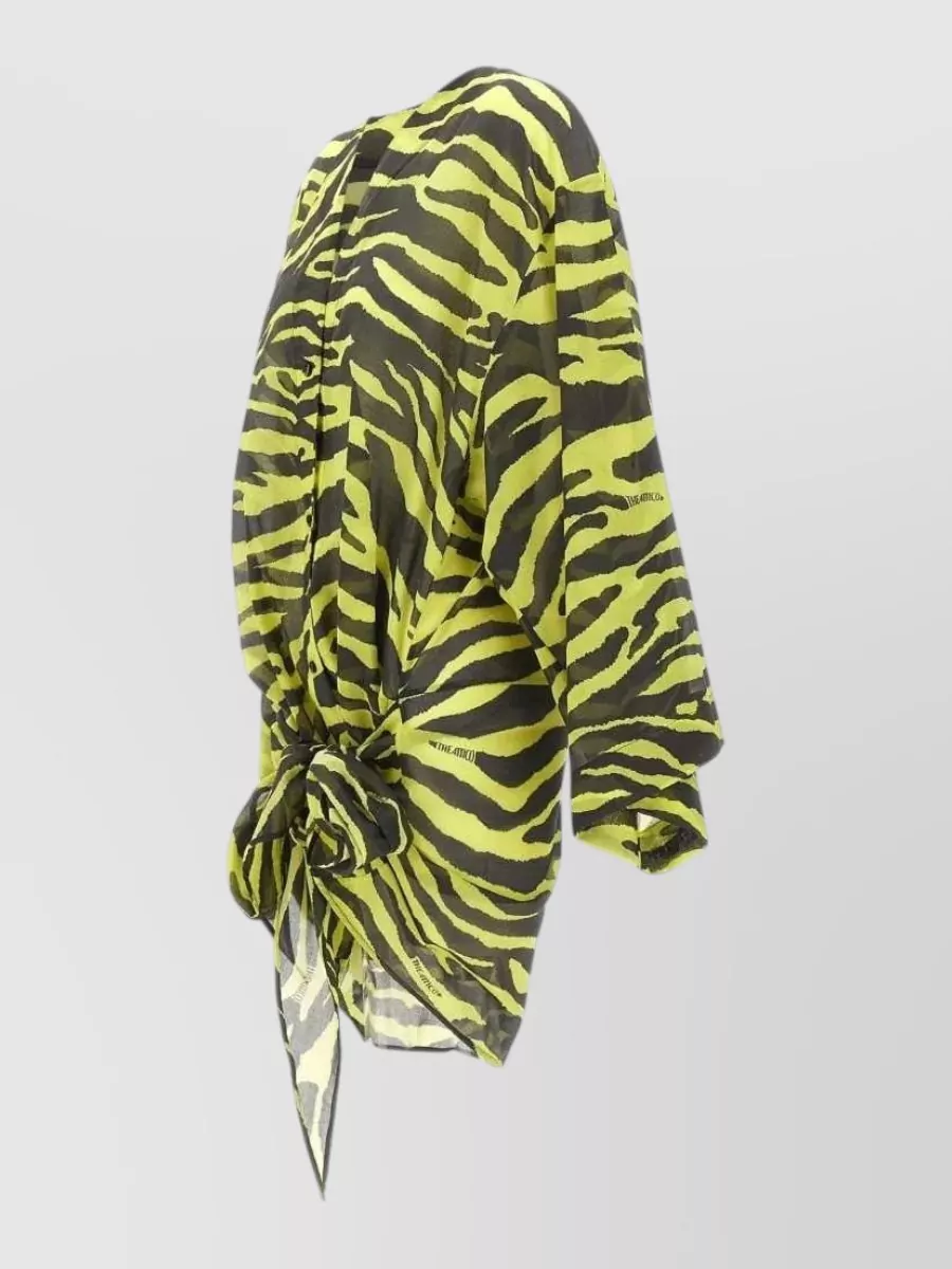 The Attico Cotton Zebra-Print V-Neck Long-Sleeve Wrap Mini Dress