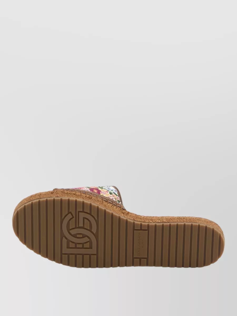 Dolce&Gabbana Espadrille Slides Floral Embroidery Nappa Leather