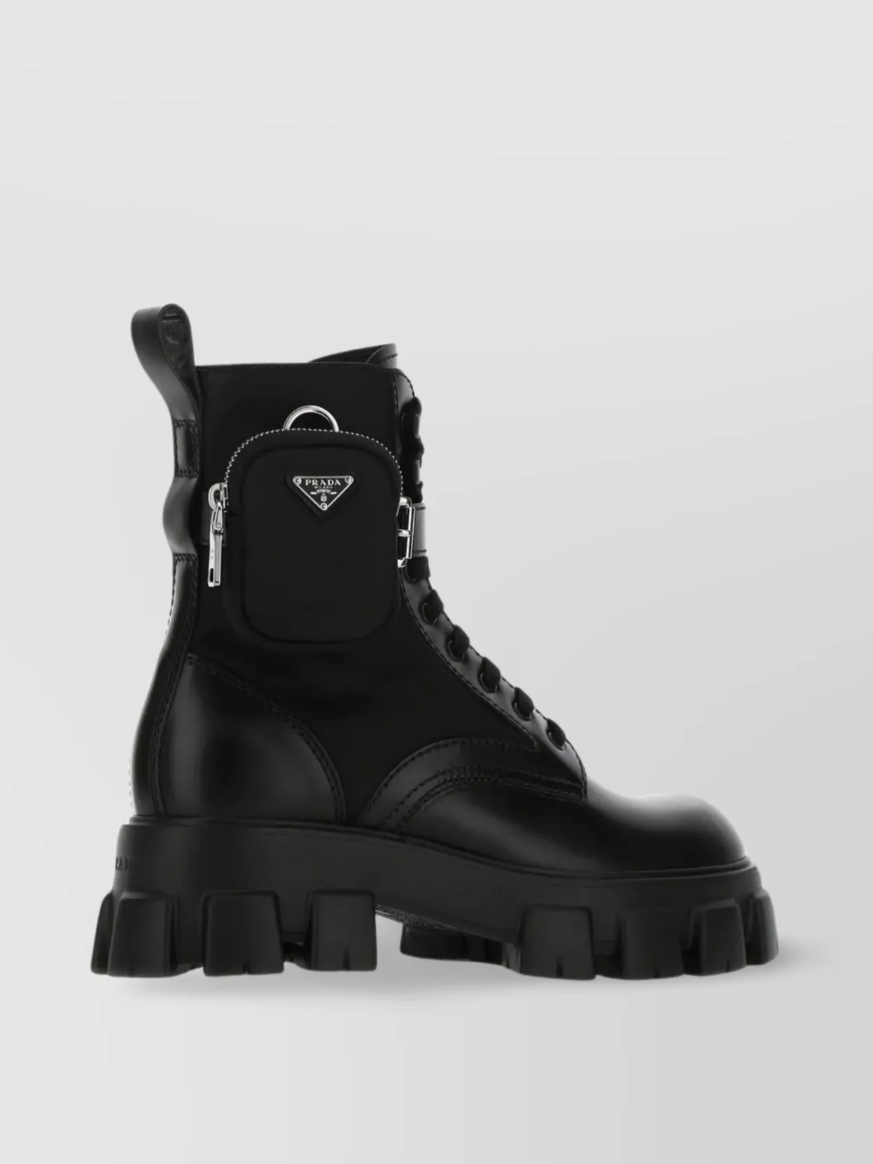 Shop Prada Leather And Re-nylon Monolith Boots