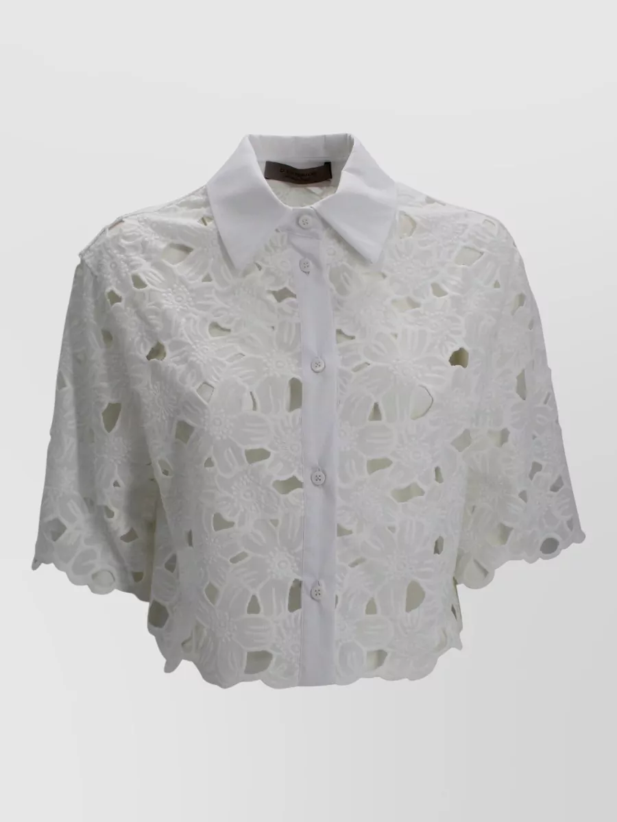 D.exterior Cotton Embroidered Short-Sleeve Shirt