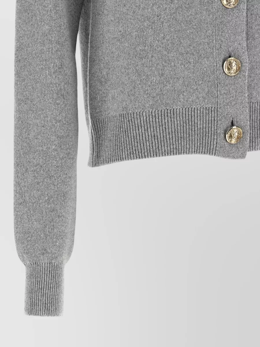 Balmain Cashmere Mohair Ribbed Crew Neck Cardigan