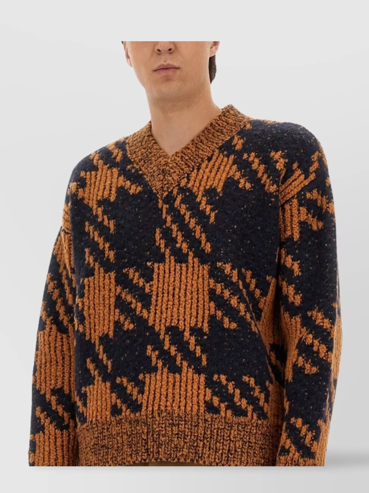 Dries Van Noten Textured Knit V-Neck Long Sleeve Sweater