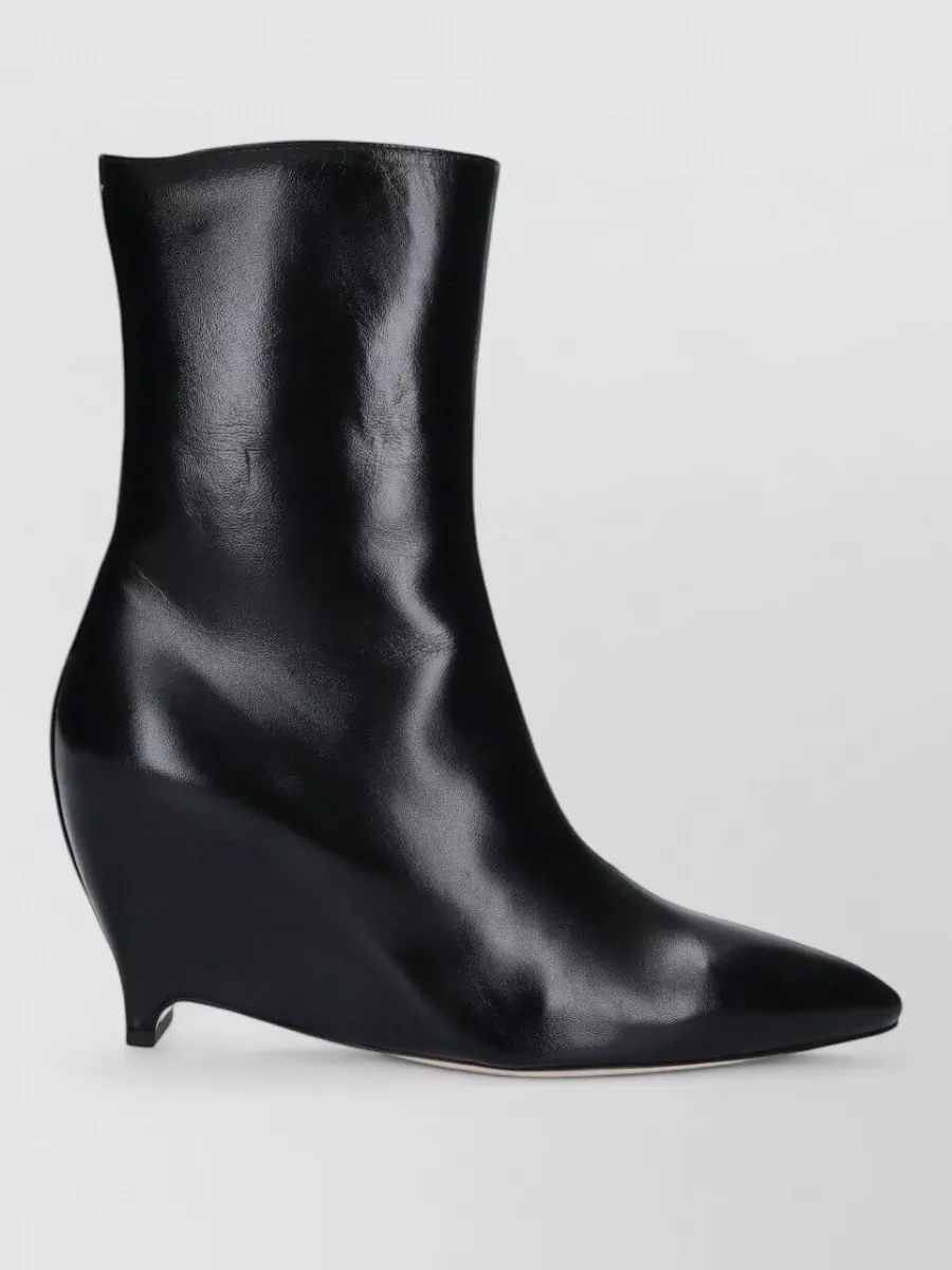 Maison Margiela Leather Glossy Pointed-Toe Wedge Ankle Boots