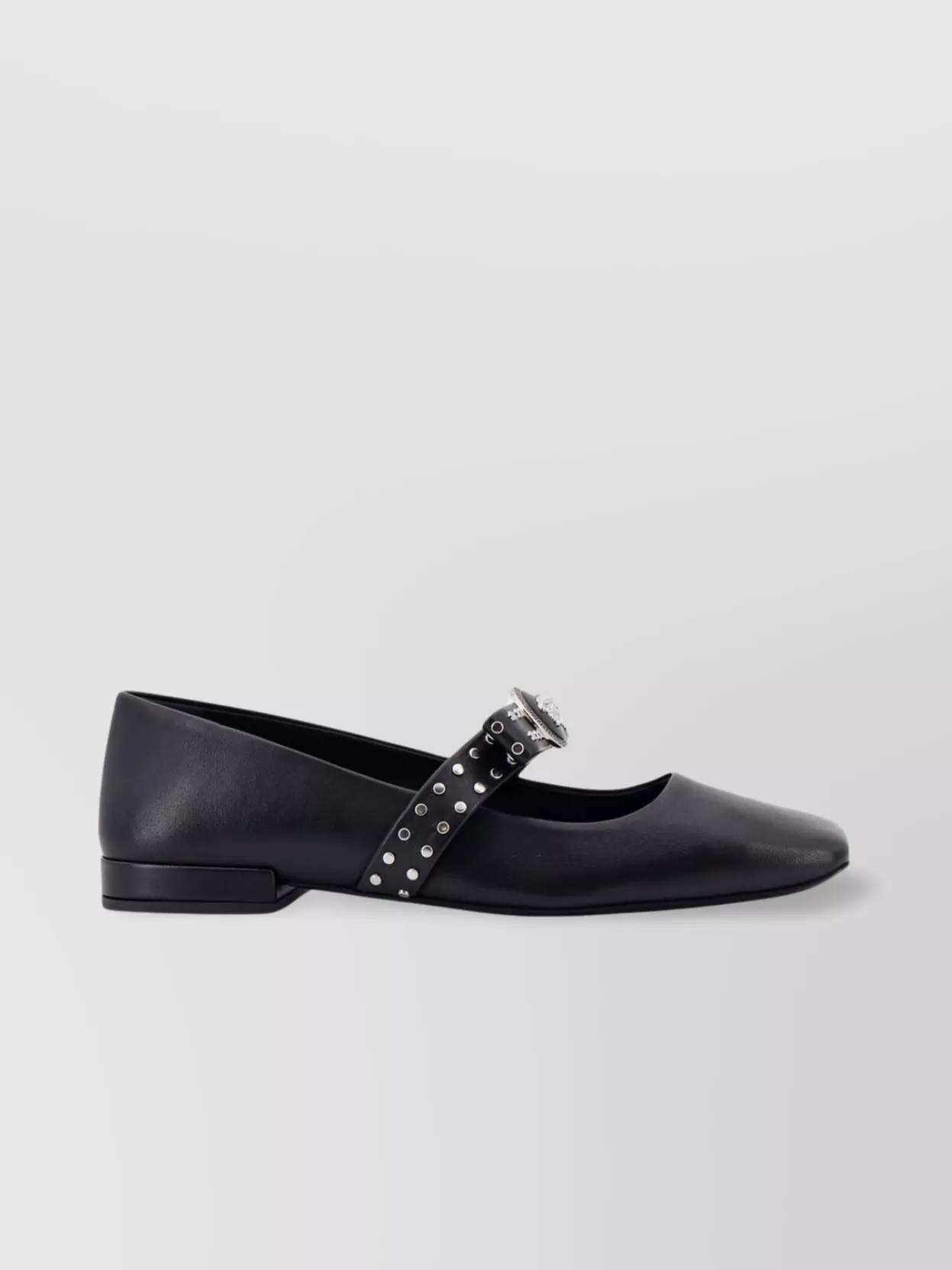 Versace Gianni Ribbon Leather Ballerina Flats With Studded Bow