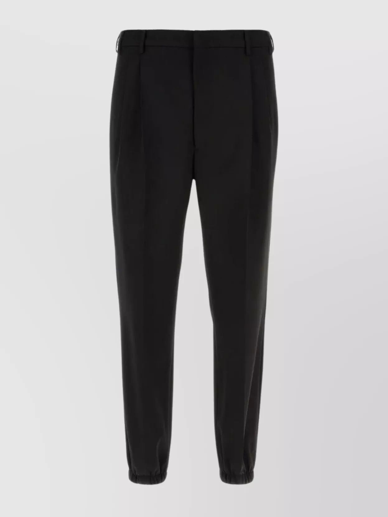 Shop Prada Wool Pant With Belt Loops And Elastic Cuffs In Black