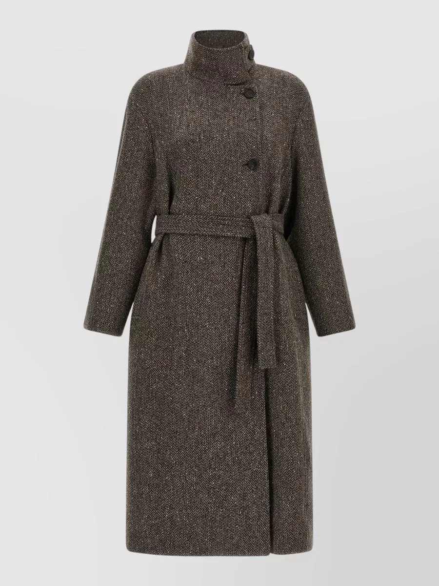 Brunello Cucinelli virgin wool chevron belted coat