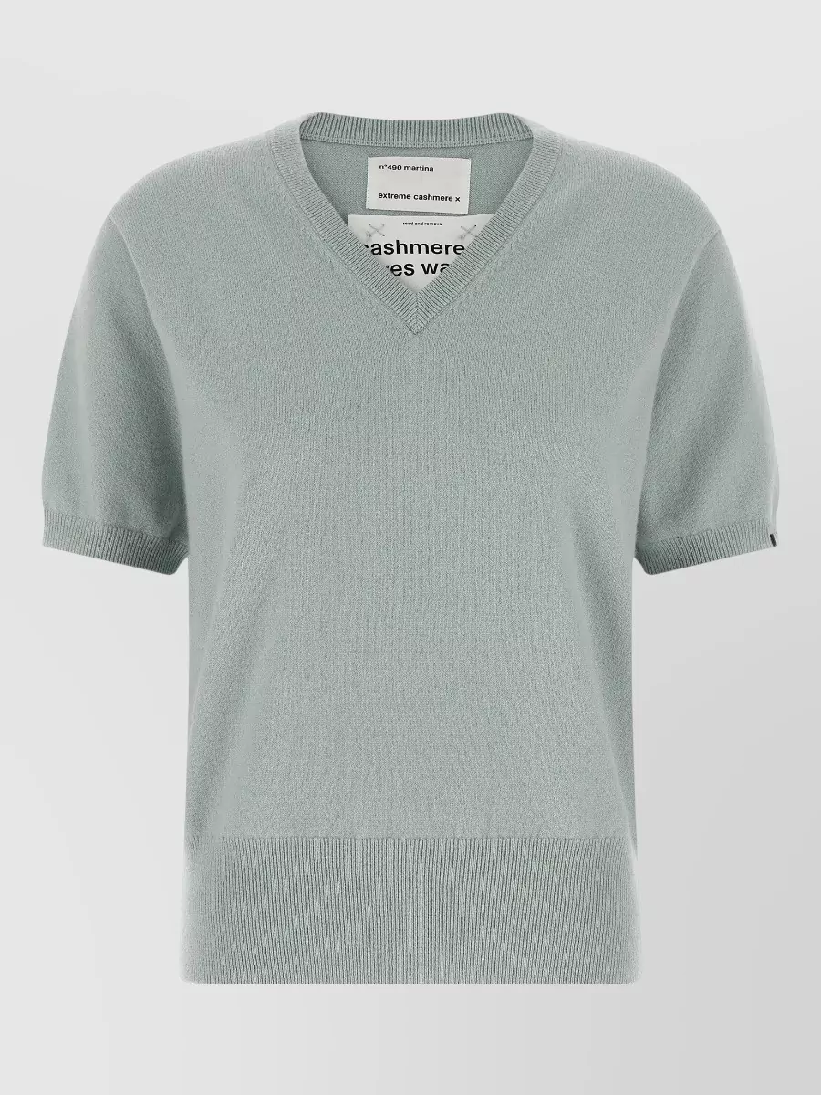 Extreme Cashmere Cashmere Ribbed V-Neck Short-Sleeve Sweater