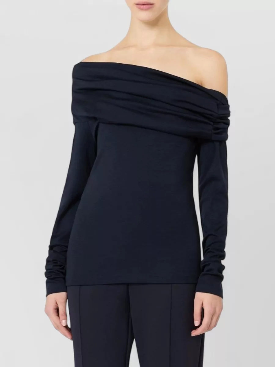 Max Mara Virgin Wool Off-Shoulder Long-Sleeve Top