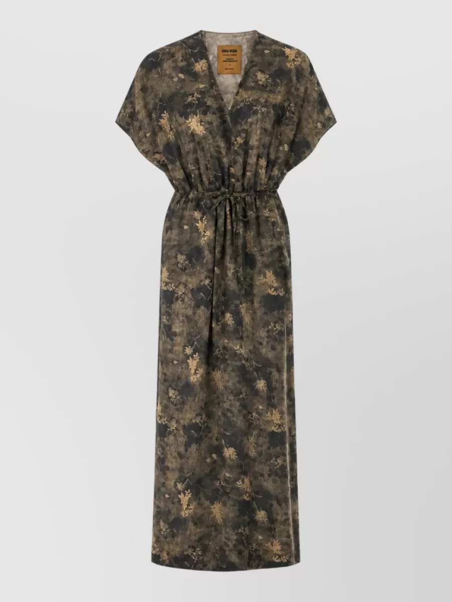 Uma Wang floral print v-neck short-sleeve midi dress