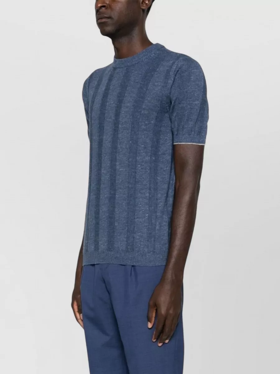 Brunello Cucinelli Short Sleeve Knitted Linen Blend Top