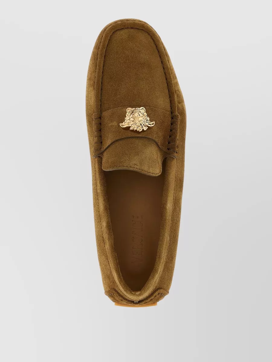 Versace La Medusa Suede Loafers Gold Detail